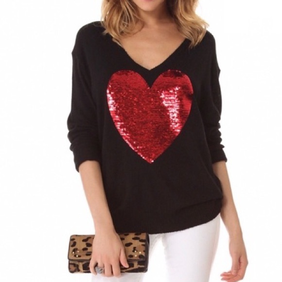Wildfox black v neck sweater with red sequin heart - Picture 10 of 12
